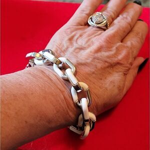BOLD SILVER AND WHITE HEAVY LINK BRACELET
